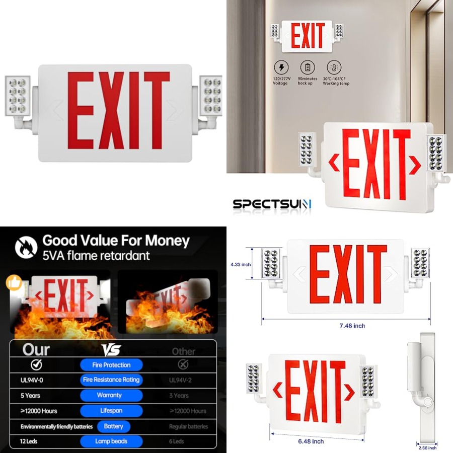 Emergency Exit Sign - Spectsun 1 Pack Panneaux de Sortie